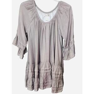 PAISLEY VINE 3/4 RAGLAN BELL SLV RND NECK MIDI BOHEMIAN DRESS, WOMENS, L, GREY